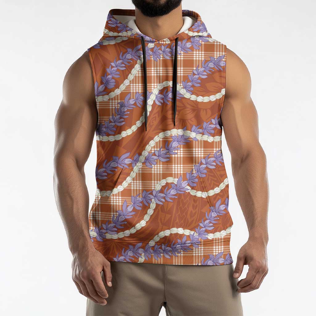 Orange Hawaii Palaka Honohono Pikake Sleeveless Hoodie Hawaiian Orchid Lei Polynesian Pattern LT14 - Polynesian Pride