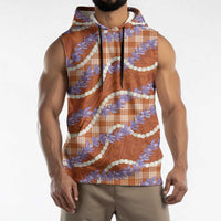 Orange Hawaii Palaka Honohono Pikake Sleeveless Hoodie Hawaiian Orchid Lei Polynesian Pattern LT14 - Polynesian Pride