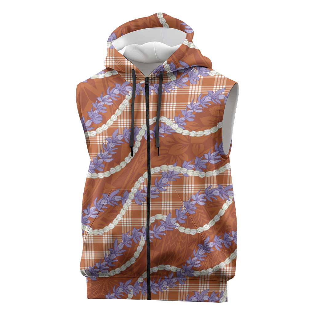 Orange Hawaii Palaka Honohono Pikake Sleeveless Zip Hoodie Hawaiian Orchid Lei Polynesian Pattern LT14 Orange - Polynesian Pride