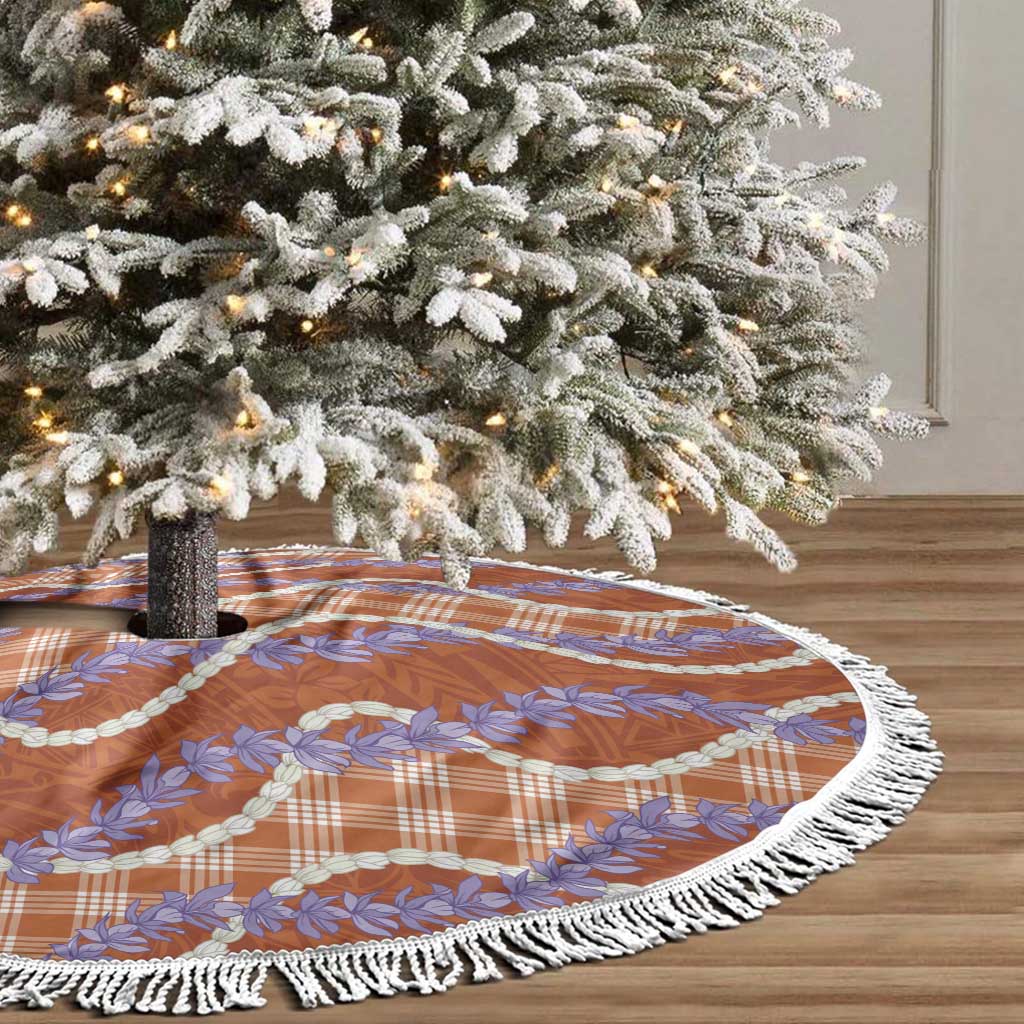 Orange Hawaii Palaka Honohono Pikake Tree Skirt Hawaiian Orchid Lei Polynesian Pattern - Polynesian Pride
