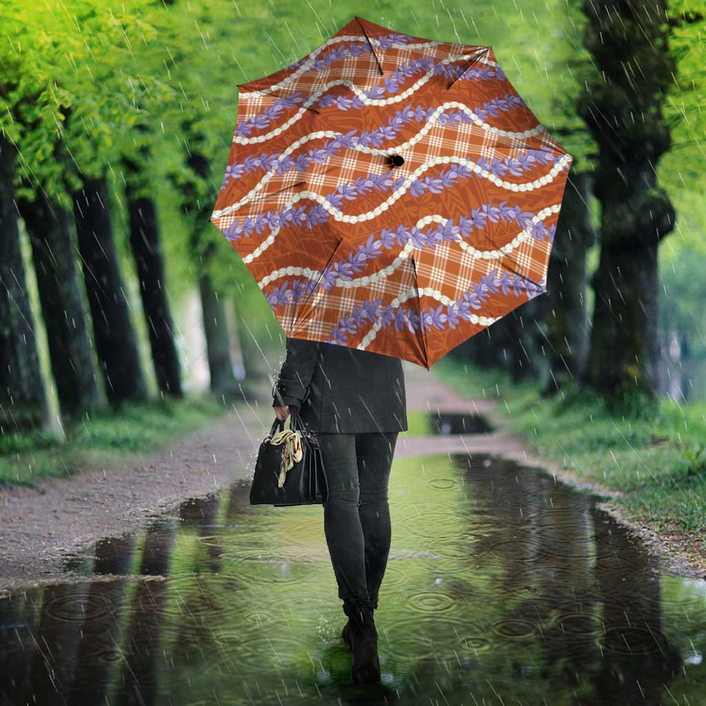 Orange Hawaii Palaka Honohono Pikake Umbrella Hawaiian Orchid Lei Polynesian Pattern - Polynesian Pride