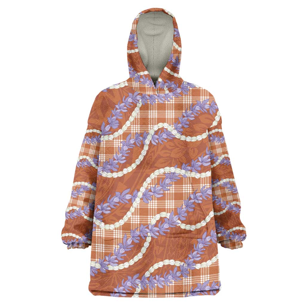 Orange Hawaii Palaka Honohono Pikake Wearable Blanket Hoodie Hawaiian Orchid Lei Polynesian Pattern LT14 One Size Orange - Polynesian Pride