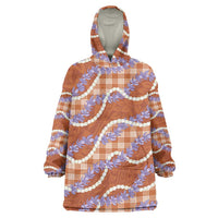 Orange Hawaii Palaka Honohono Pikake Wearable Blanket Hoodie Hawaiian Orchid Lei Polynesian Pattern LT14 One Size Orange - Polynesian Pride