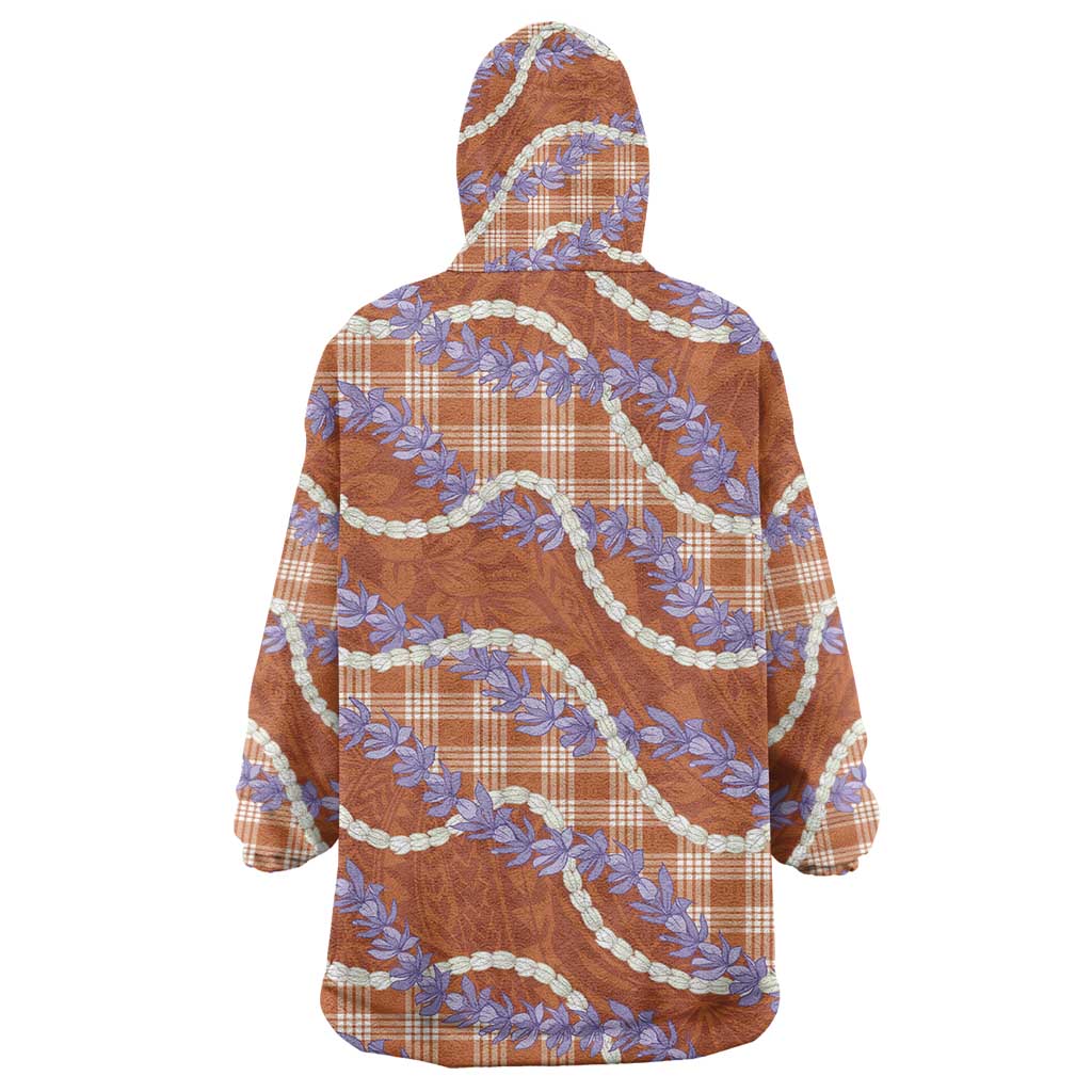 Orange Hawaii Palaka Honohono Pikake Wearable Blanket Hoodie Hawaiian Orchid Lei Polynesian Pattern LT14 - Polynesian Pride