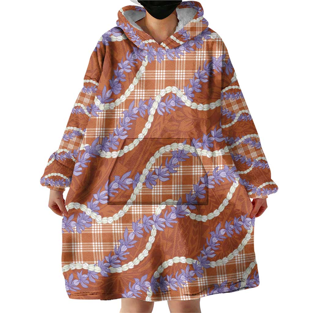 Orange Hawaii Palaka Honohono Pikake Wearable Blanket Hoodie Hawaiian Orchid Lei Polynesian Pattern LT14 - Polynesian Pride