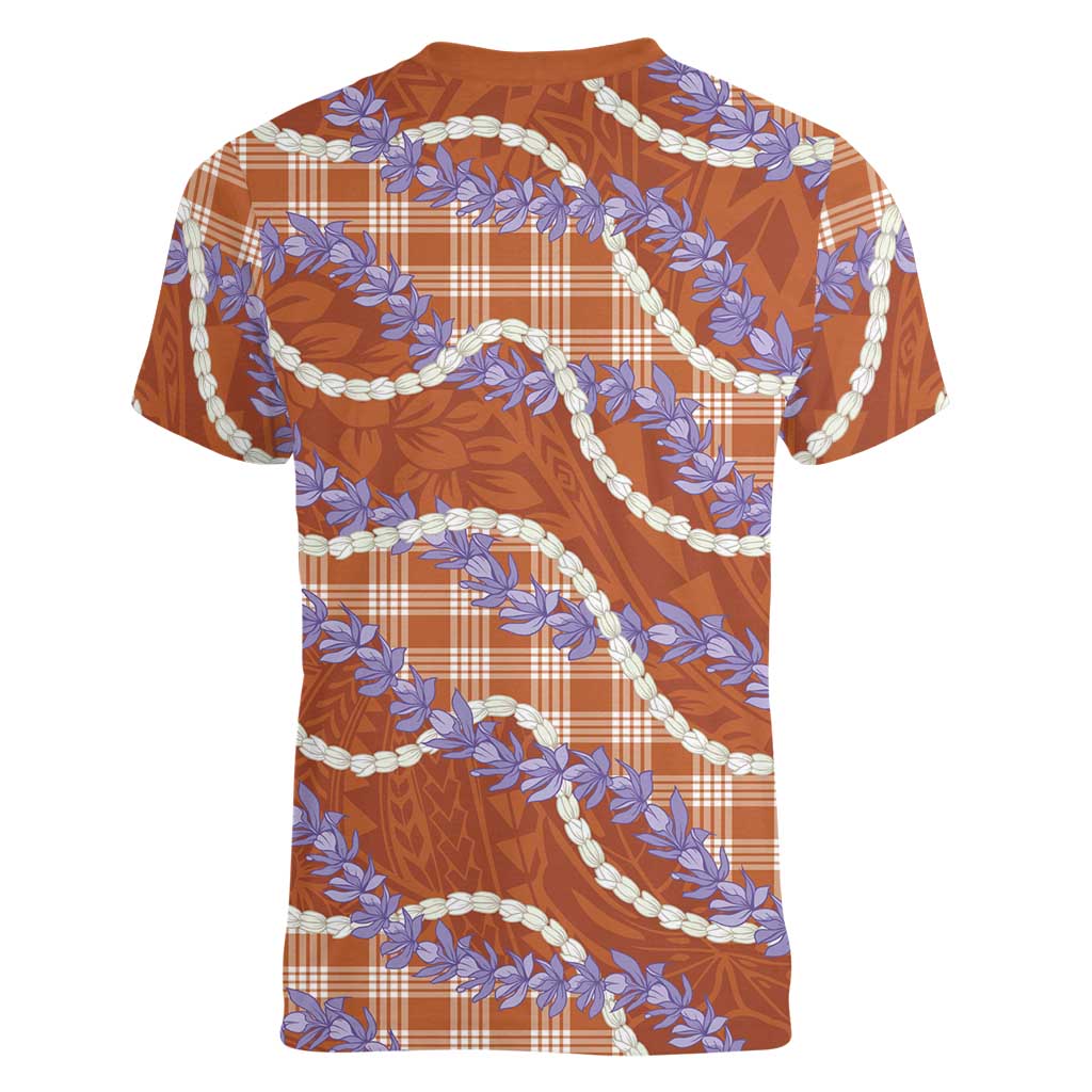 Orange Hawaii Palaka Honohono Pikake Women V-Neck T-Shirt Hawaiian Orchid Lei Polynesian Pattern LT14 - Polynesian Pride