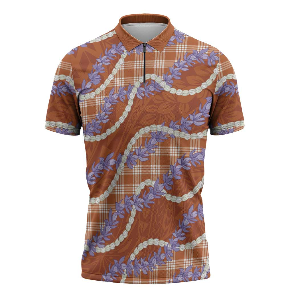 Orange Hawaii Palaka Honohono Pikake Zipper Polo Shirt Hawaiian Orchid Lei Polynesian Pattern LT14 Orange - Polynesian Pride