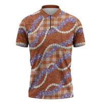 Orange Hawaii Palaka Honohono Pikake Zipper Polo Shirt Hawaiian Orchid Lei Polynesian Pattern LT14 Orange - Polynesian Pride