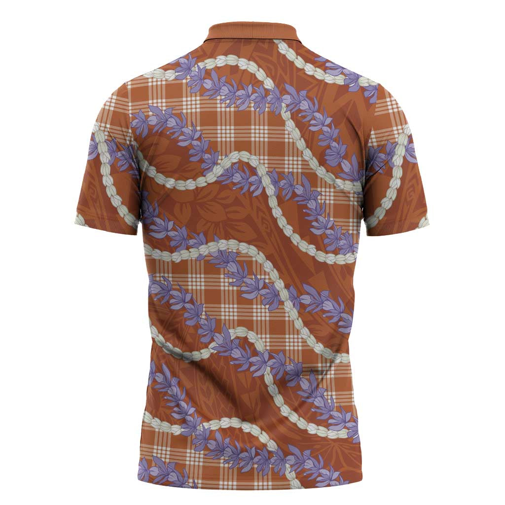 Orange Hawaii Palaka Honohono Pikake Zipper Polo Shirt Hawaiian Orchid Lei Polynesian Pattern LT14 - Polynesian Pride
