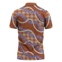 Orange Hawaii Palaka Honohono Pikake Zipper Polo Shirt Hawaiian Orchid Lei Polynesian Pattern LT14 - Polynesian Pride