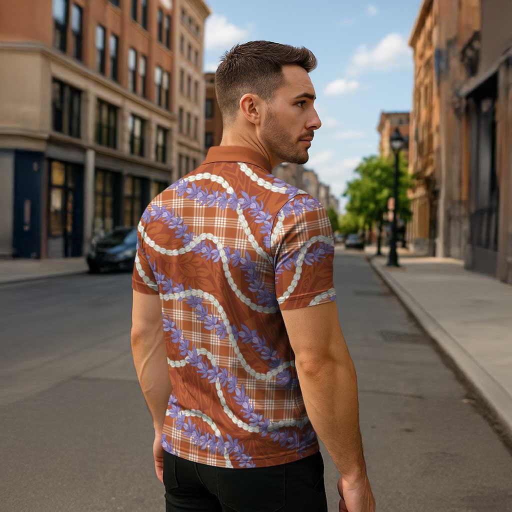 Orange Hawaii Palaka Honohono Pikake Zipper Polo Shirt Hawaiian Orchid Lei Polynesian Pattern LT14 - Polynesian Pride