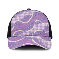 Purple Hawaii Palaka Honohono Pikake Baseball Net Cap Hawaiian Orchid Lei Polynesian Pattern - Polynesian Pride