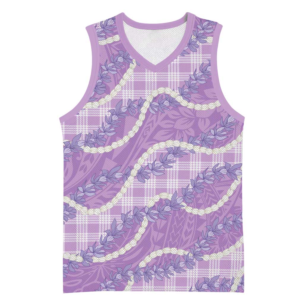 Purple Hawaii Palaka Honohono Pikake Basketball Jersey Hawaiian Orchid Lei Polynesian Pattern LT14 Unisex Purple - Polynesian Pride
