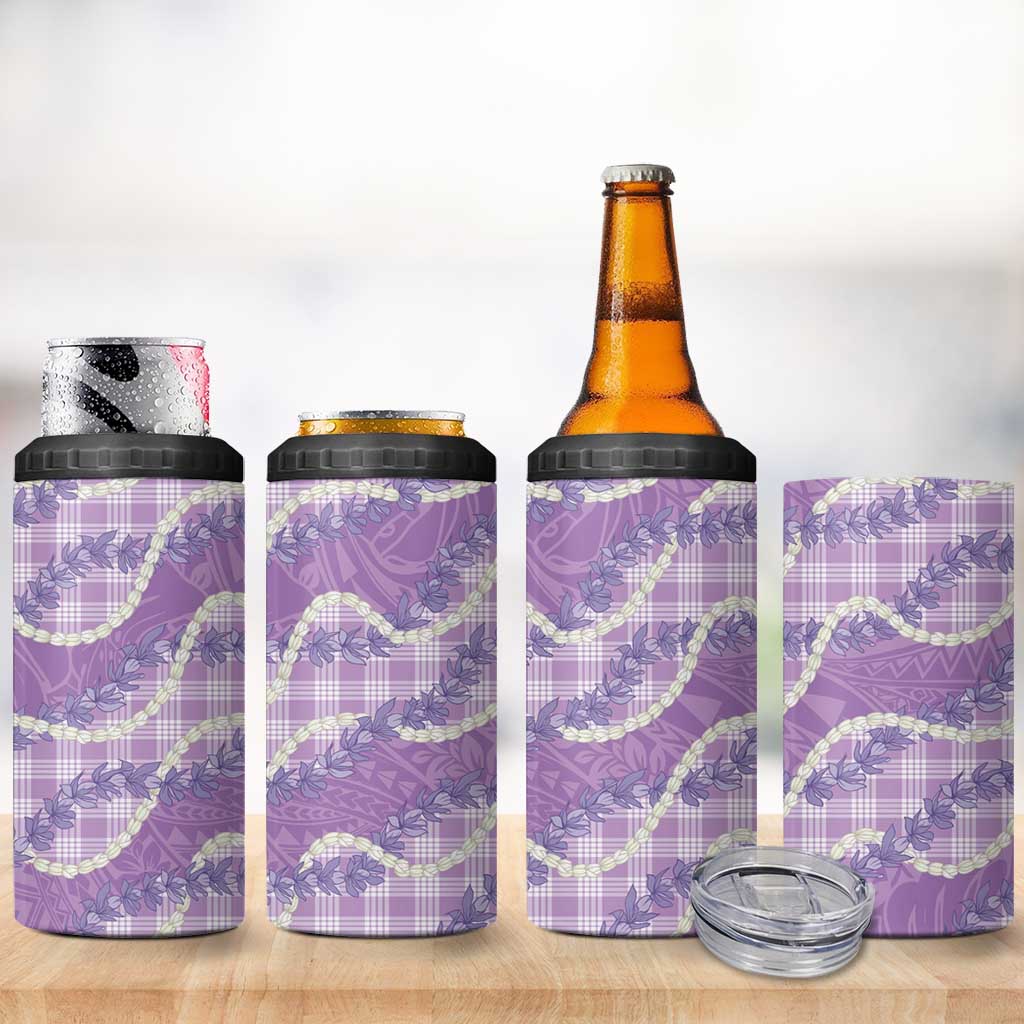 Purple Hawaii Palaka Honohono Pikake 4 in 1 Can Cooler Tumbler Hawaiian Orchid Lei Polynesian Pattern LT14 - Polynesian Pride