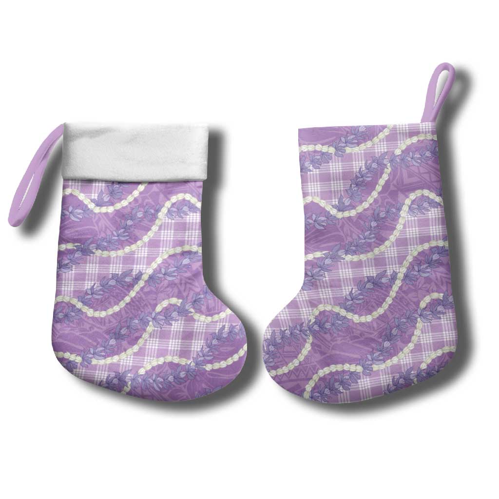 Purple Hawaii Palaka Honohono Pikake Christmas Stocking Hawaiian Orchid Lei Polynesian Pattern - Polynesian Pride