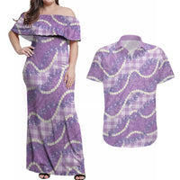 Purple Hawaii Palaka Honohono Pikake Couples Matching Off Shoulder Maxi Dress and Hawaiian Shirt Hawaiian Orchid Lei Polynesian Pattern LT14 Purple - Polynesian Pride