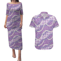 Purple Hawaii Palaka Honohono Pikake Couples Matching Puletasi and Hawaiian Shirt Hawaiian Orchid Lei Polynesian Pattern LT14 Purple - Polynesian Pride