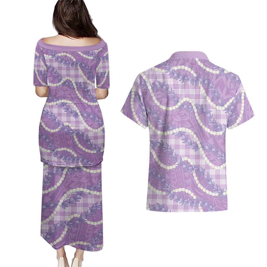 Purple Hawaii Palaka Honohono Pikake Couples Matching Puletasi and Hawaiian Shirt Hawaiian Orchid Lei Polynesian Pattern LT14 - Polynesian Pride