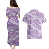 Purple Hawaii Palaka Honohono Pikake Couples Matching Puletasi and Hawaiian Shirt Hawaiian Orchid Lei Polynesian Pattern LT14 - Polynesian Pride