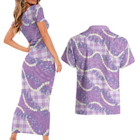Purple Hawaii Palaka Honohono Pikake Couples Matching Short Sleeve Bodycon Dress and Hawaiian Shirt Hawaiian Orchid Lei Polynesian Pattern LT14 - Polynesian Pride