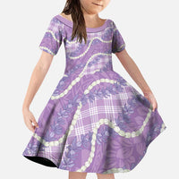 Purple Hawaii Palaka Honohono Pikake Family Matching Mermaid Dress and Hawaiian Shirt Hawaiian Orchid Lei Polynesian Pattern LT14 Daughter's Dress Purple - Polynesian Pride