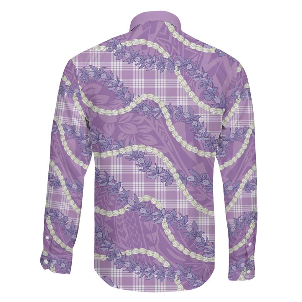 Purple Hawaii Palaka Honohono Pikake Family Matching Off The Shoulder Long Sleeve Dress and Hawaiian Shirt Hawaiian Orchid Lei Polynesian Pattern LT14 - Polynesian Pride