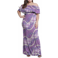 Purple Hawaii Palaka Honohono Pikake Family Matching Off Shoulder Maxi Dress and Hawaiian Shirt Hawaiian Orchid Lei Polynesian Pattern LT14 Purple - Polynesian Pride
