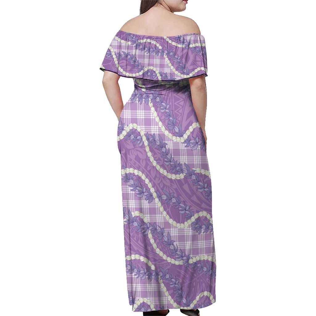 Purple Hawaii Palaka Honohono Pikake Family Matching Off Shoulder Maxi Dress and Hawaiian Shirt Hawaiian Orchid Lei Polynesian Pattern LT14 - Polynesian Pride