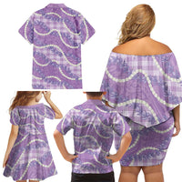 Purple Hawaii Palaka Honohono Pikake Family Matching Off Shoulder Short Dress and Hawaiian Shirt Hawaiian Orchid Lei Polynesian Pattern LT14 - Polynesian Pride