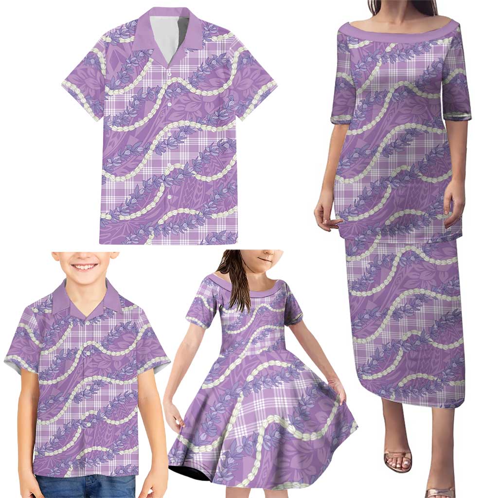 Purple Hawaii Palaka Honohono Pikake Family Matching Puletasi and Hawaiian Shirt Hawaiian Orchid Lei Polynesian Pattern - Polynesian Pride