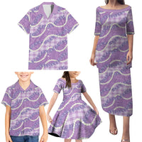 Purple Hawaii Palaka Honohono Pikake Family Matching Puletasi and Hawaiian Shirt Hawaiian Orchid Lei Polynesian Pattern LT14 - Polynesian Pride