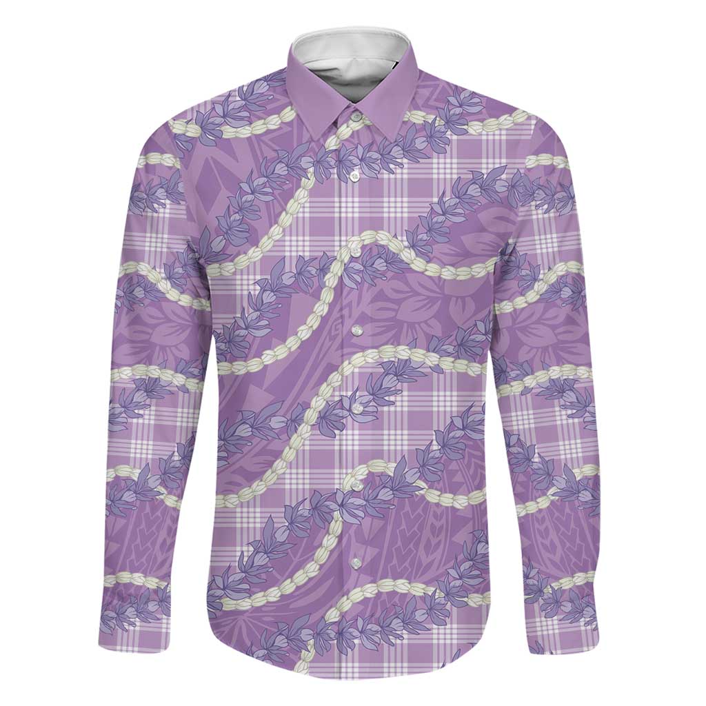 Purple Hawaii Palaka Honohono Pikake Family Matching Puletasi and Hawaiian Shirt Hawaiian Orchid Lei Polynesian Pattern LT14 Dad's Shirt - Long Sleeve Purple - Polynesian Pride