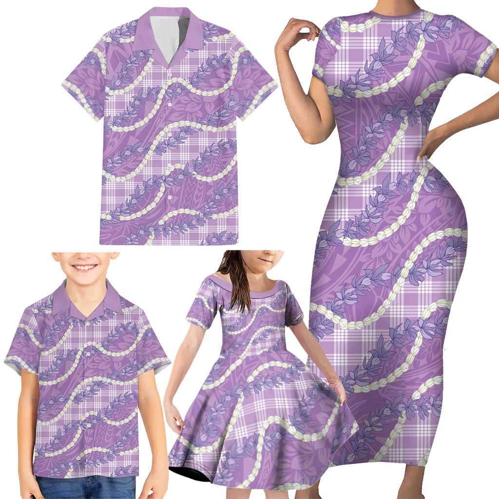 Purple Hawaii Palaka Honohono Pikake Family Matching Short Sleeve Bodycon Dress and Hawaiian Shirt Hawaiian Orchid Lei Polynesian Pattern - Polynesian Pride