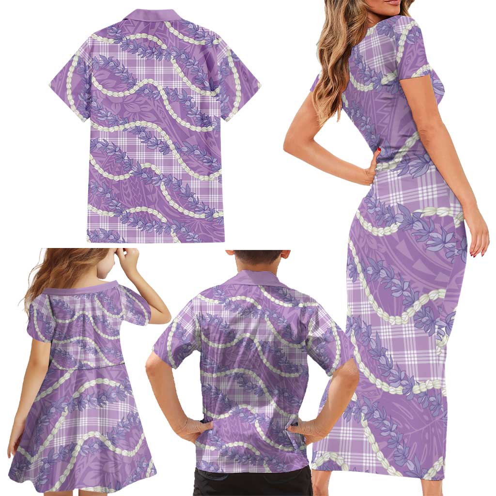 Purple Hawaii Palaka Honohono Pikake Family Matching Short Sleeve Bodycon Dress and Hawaiian Shirt Hawaiian Orchid Lei Polynesian Pattern LT14 - Polynesian Pride