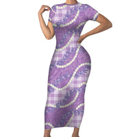 Purple Hawaii Palaka Honohono Pikake Family Matching Short Sleeve Bodycon Dress and Hawaiian Shirt Hawaiian Orchid Lei Polynesian Pattern LT14 Purple - Polynesian Pride