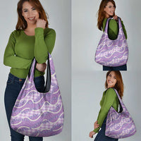 Purple Hawaii Palaka Honohono Pikake Grocery Bag Hawaiian Orchid Lei Polynesian Pattern - Polynesian Pride