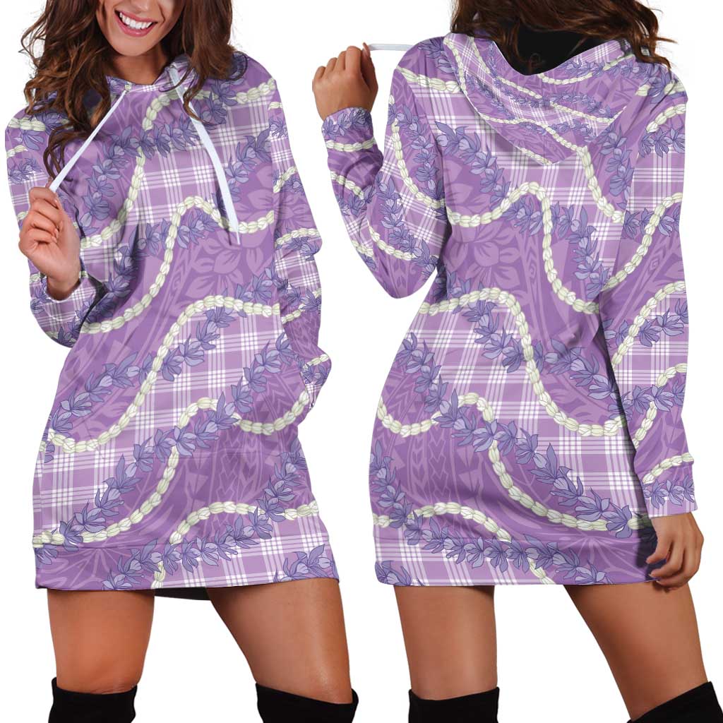 Purple Hawaii Palaka Honohono Pikake Hoodie Dress Hawaiian Orchid Lei Polynesian Pattern LT14 - Polynesian Pride