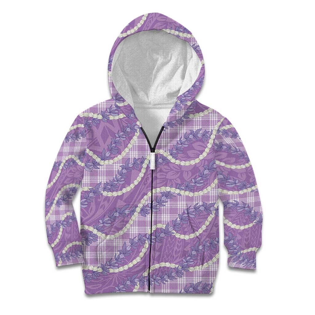 Purple Hawaii Palaka Honohono Pikake Kid Hoodie Hawaiian Orchid Lei Polynesian Pattern - Polynesian Pride