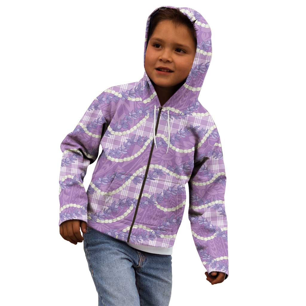 Purple Hawaii Palaka Honohono Pikake Kid Hoodie Hawaiian Orchid Lei Polynesian Pattern - Polynesian Pride