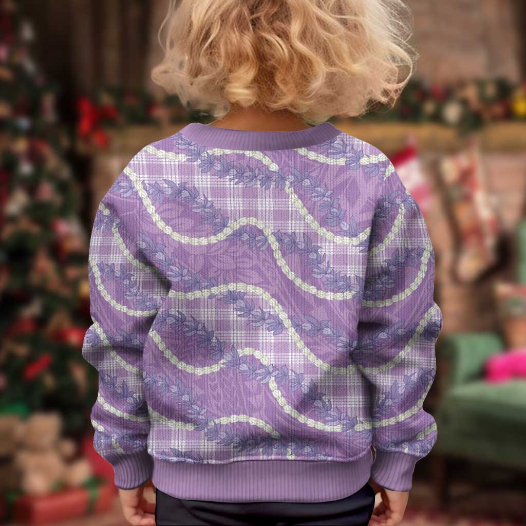 Purple Hawaii Palaka Honohono Pikake Kid Ugly Christmas Sweater Hawaiian Orchid Lei Polynesian Pattern LT14 - Polynesian Pride