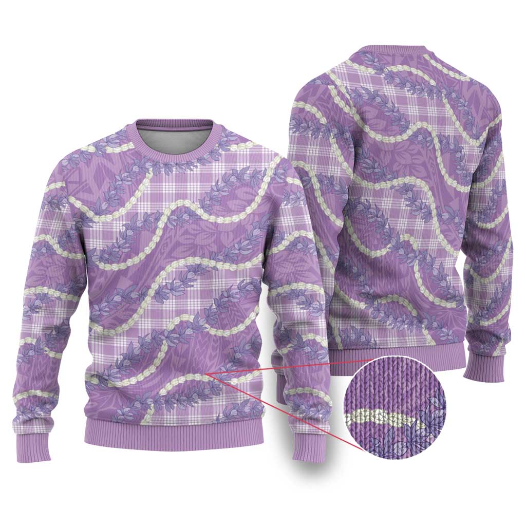 Purple Hawaii Palaka Honohono Pikake Ugly Christmas Sweater Hawaiian Orchid Lei Polynesian Pattern - Polynesian Pride