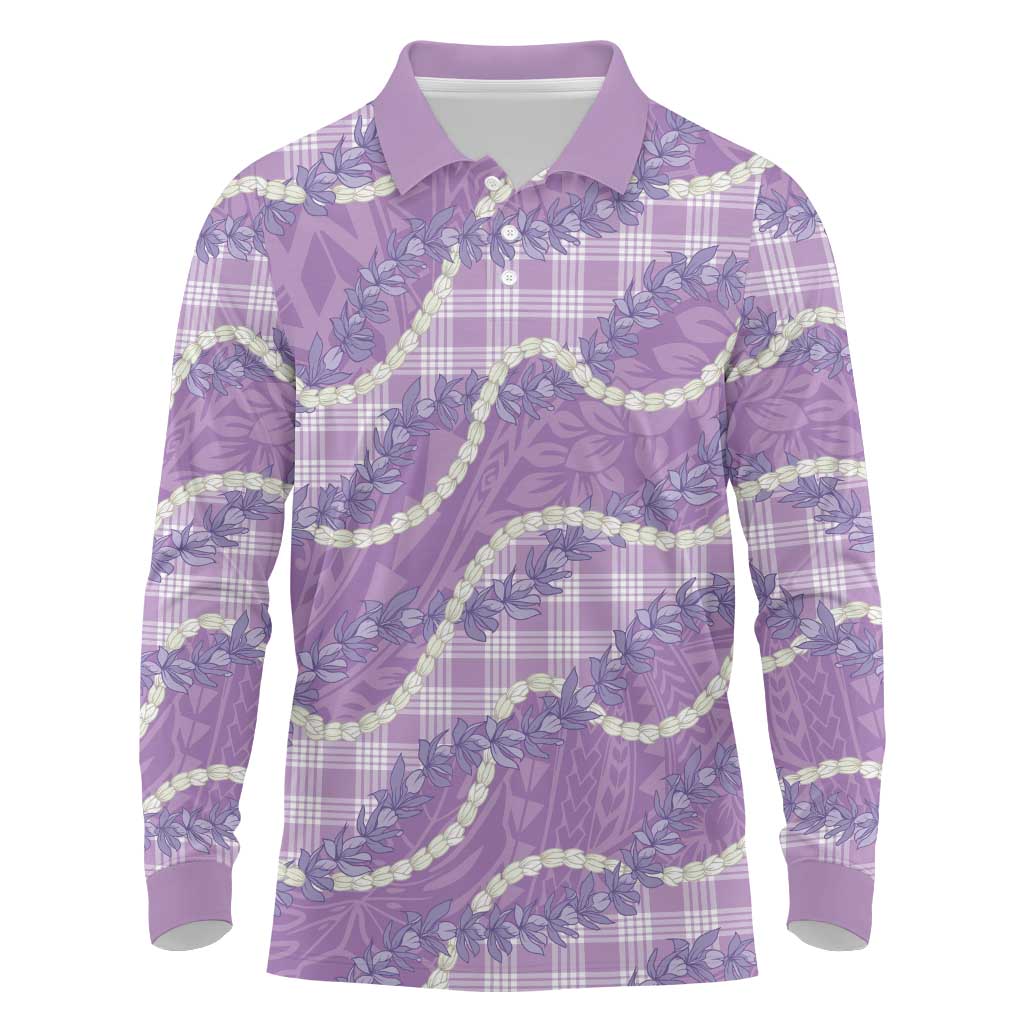 Purple Hawaii Palaka Honohono Pikake Long Sleeve Polo Shirt Hawaiian Orchid Lei Polynesian Pattern LT14 Purple - Polynesian Pride