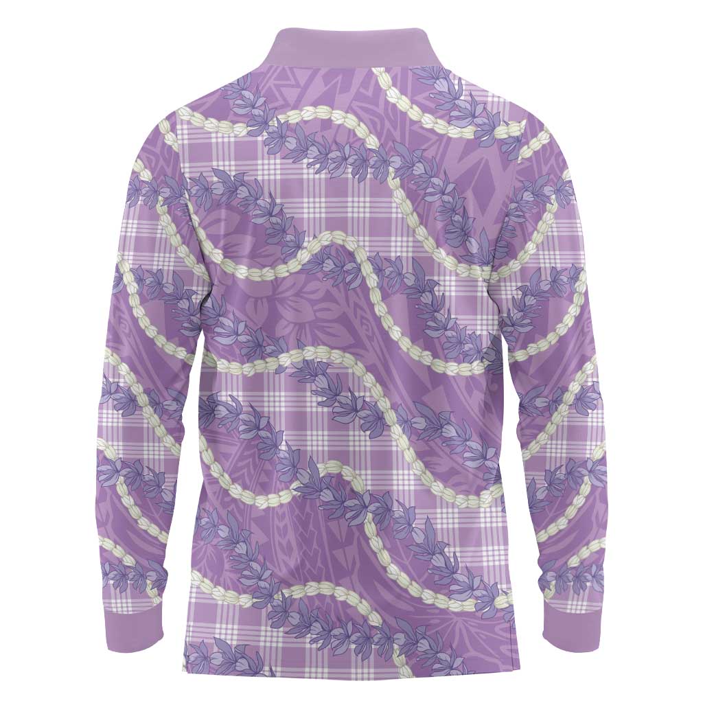 Purple Hawaii Palaka Honohono Pikake Long Sleeve Polo Shirt Hawaiian Orchid Lei Polynesian Pattern LT14 - Polynesian Pride