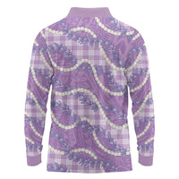 Purple Hawaii Palaka Honohono Pikake Long Sleeve Polo Shirt Hawaiian Orchid Lei Polynesian Pattern LT14 - Polynesian Pride