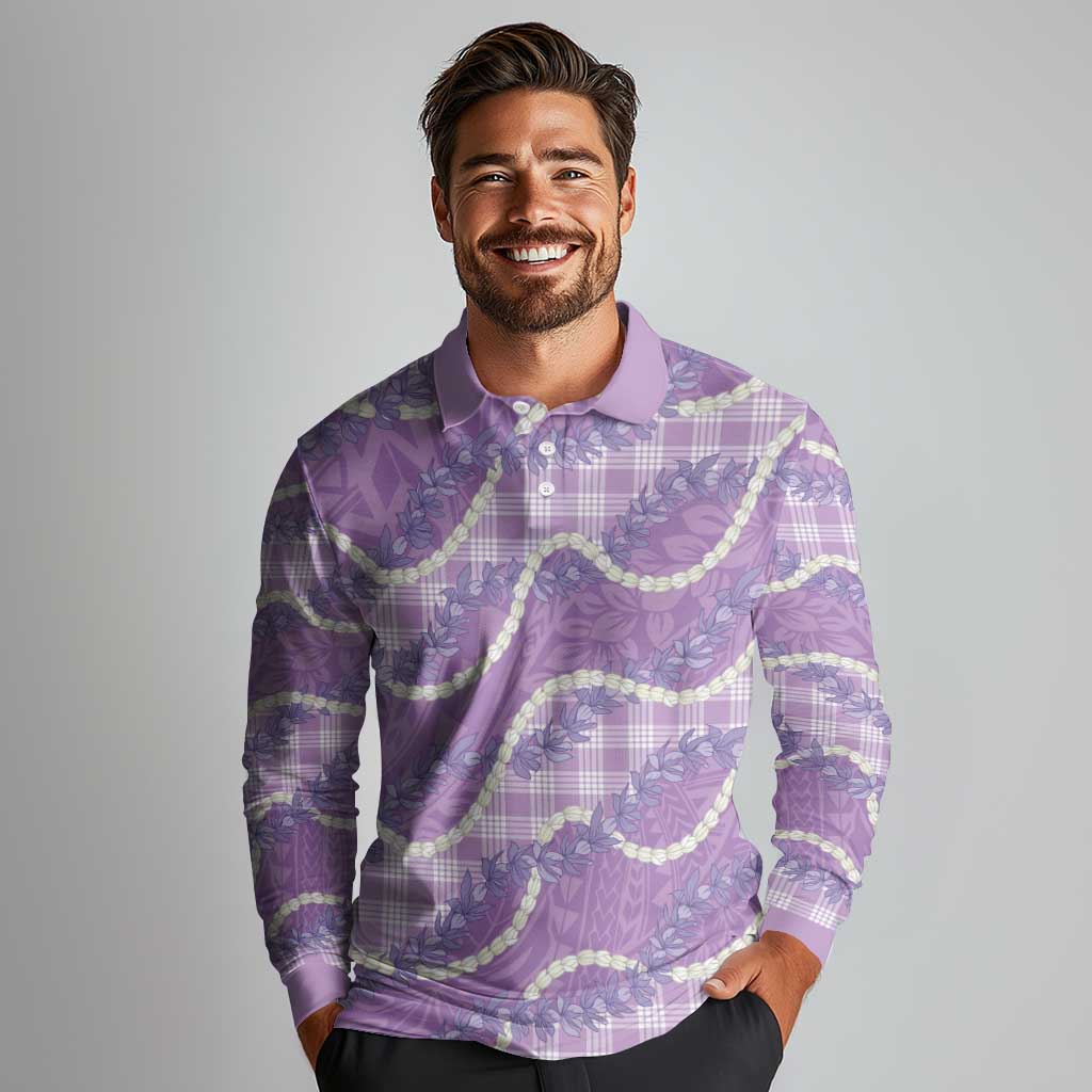 Purple Hawaii Palaka Honohono Pikake Long Sleeve Polo Shirt Hawaiian Orchid Lei Polynesian Pattern LT14 - Polynesian Pride