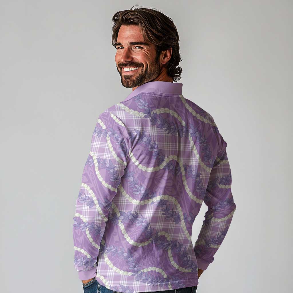 Purple Hawaii Palaka Honohono Pikake Long Sleeve Polo Shirt Hawaiian Orchid Lei Polynesian Pattern LT14 - Polynesian Pride