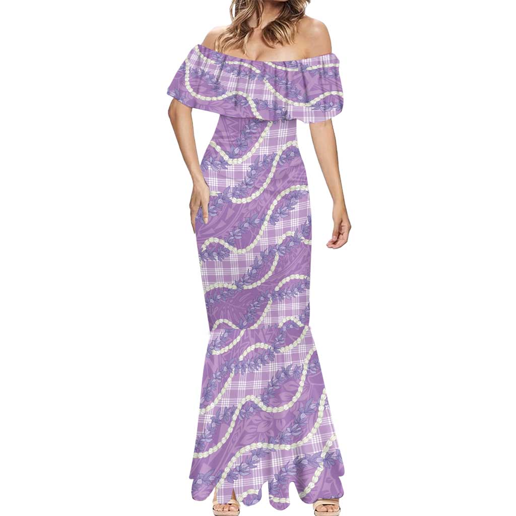 Purple Hawaii Palaka Honohono Pikake Mermaid Dress Hawaiian Orchid Lei Polynesian Pattern LT14 - Polynesian Pride