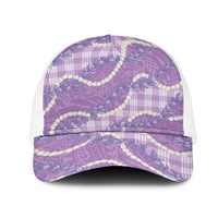 Purple Hawaii Palaka Honohono Pikake Mesh Trucker Cap Hawaiian Orchid Lei Polynesian Pattern - Polynesian Pride
