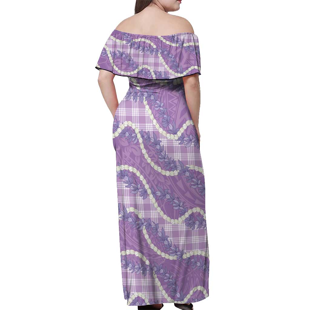 Purple Hawaii Palaka Honohono Pikake Off Shoulder Maxi Dress Hawaiian Orchid Lei Polynesian Pattern LT14 - Polynesian Pride