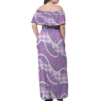Purple Hawaii Palaka Honohono Pikake Off Shoulder Maxi Dress Hawaiian Orchid Lei Polynesian Pattern LT14 - Polynesian Pride
